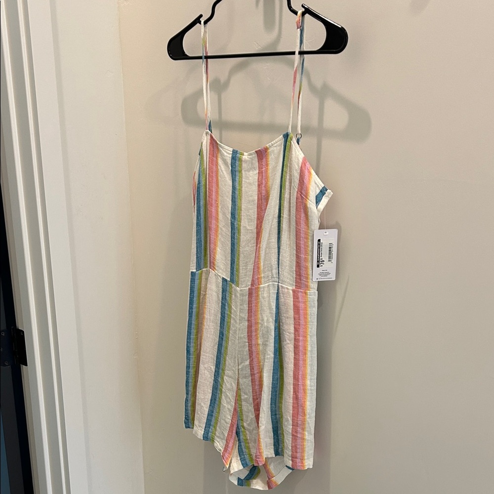Hurley Women’s Striped Romper in Blue, Pink, and Cream